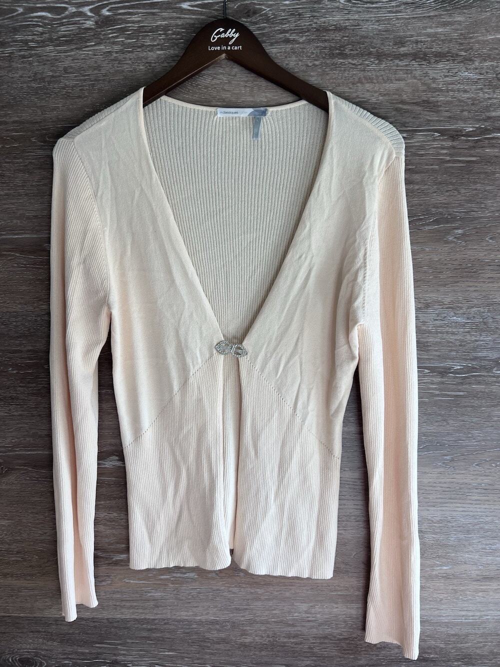 Classiques Entier Knit Rayon Open Cardigan Sweater Large V-Neck Ribbed Charm